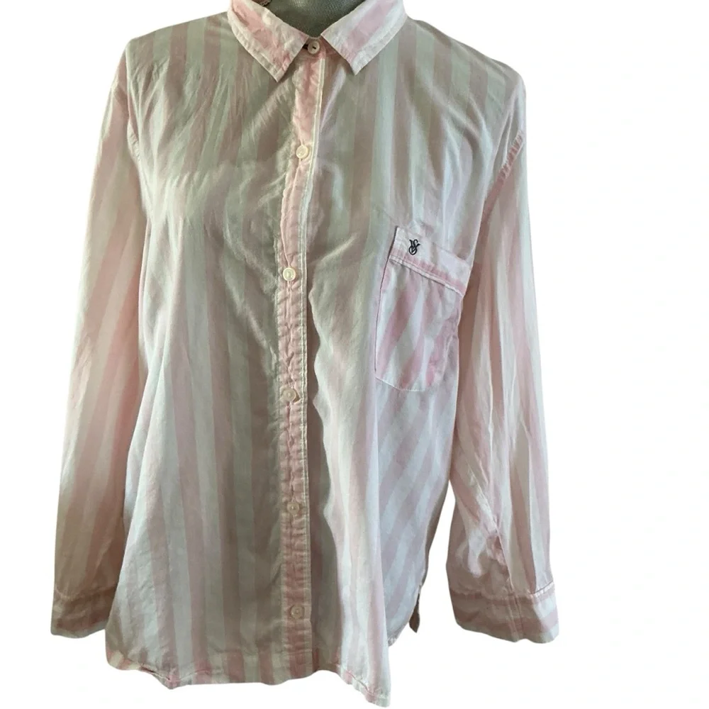 Victoria’s Secret button down iconic striped pj dress long sleeve size large